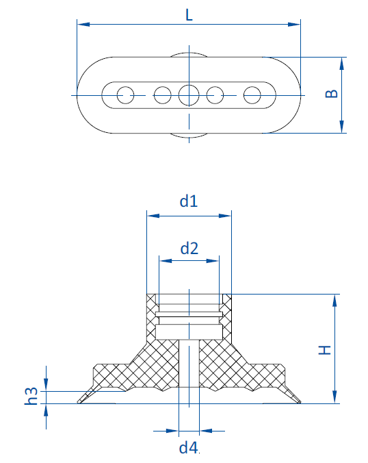 Размер овальной присоски FIPA серии SKH-O чертеж B
